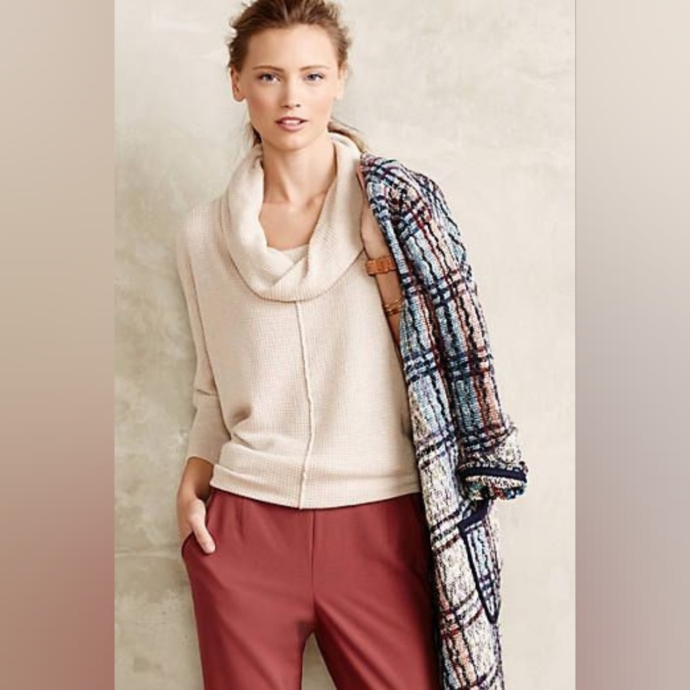 Anthropologie Field Flower Waffled Cowl Neck Sweater